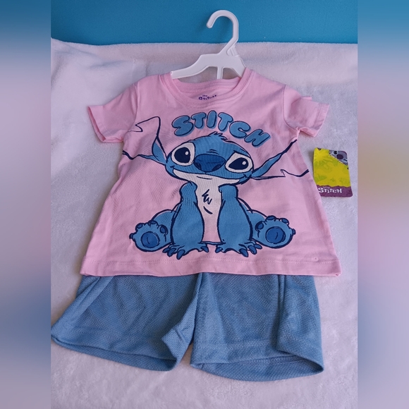 Disney Stitch Girl's 3T 2 Piece Set - Pink and Blue 100% Polyester NWT - Picture 1 of 12